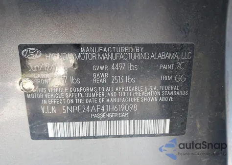 2018 Hyundai Sonata Se z USA, uszkodzony, nr VIN 5NPE24AF4JH619098